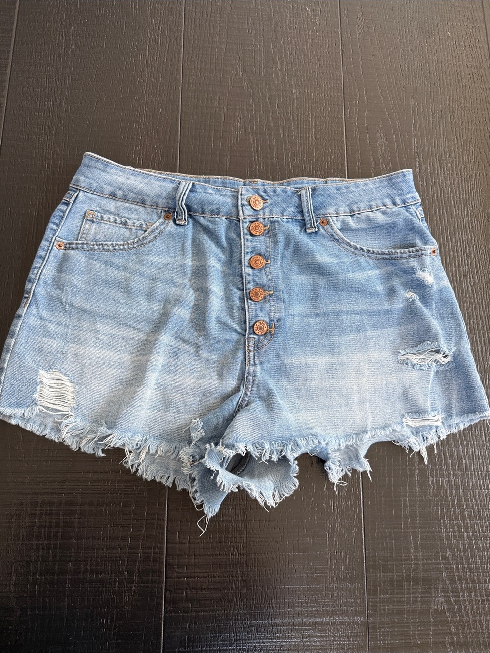Rewash Light Blue Distressed Denim Button-Front Shorts